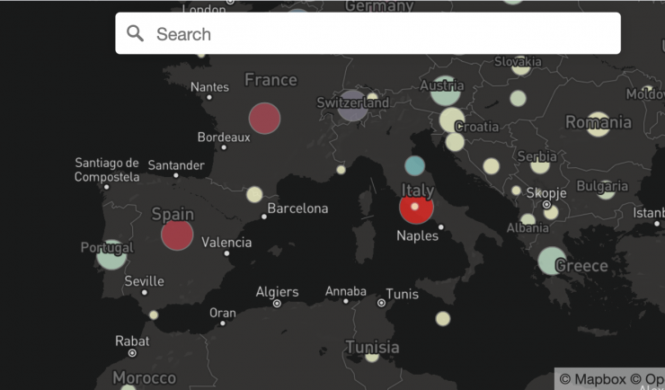Mapa interactiu de contagis de la Covid-19.